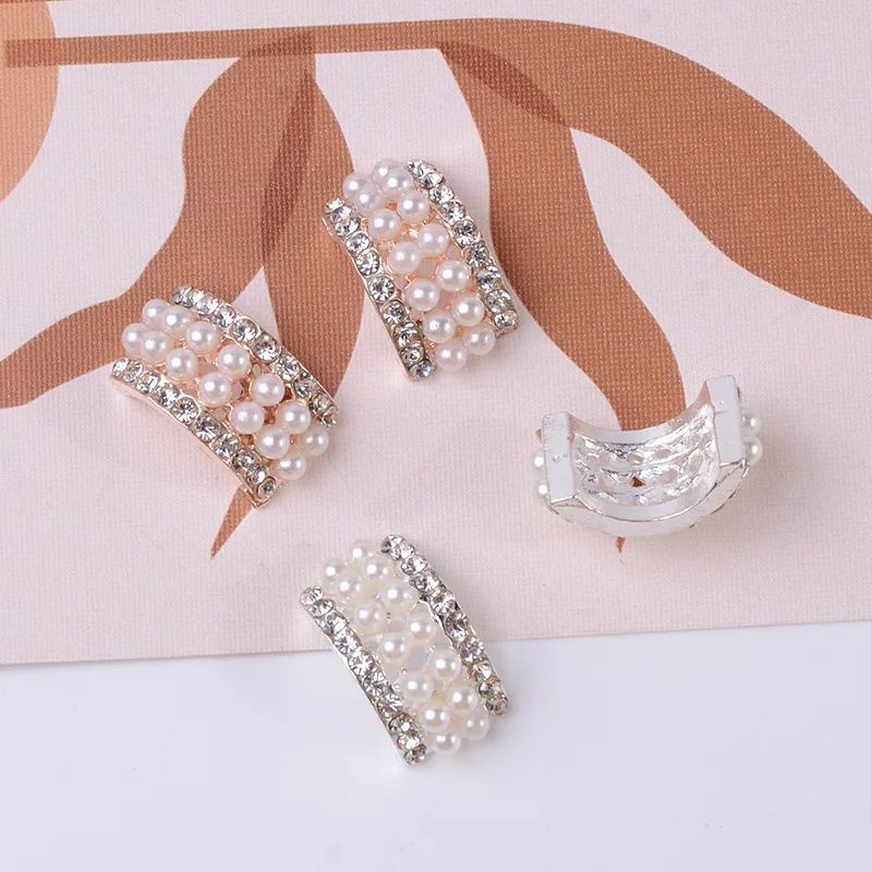 10Pcs Pearl Rhinestone Buttons Alloy Arc Accessories for DIY Wedding Ornaments Clothing Headwear Jewelry Cartoon Handmade Crafts