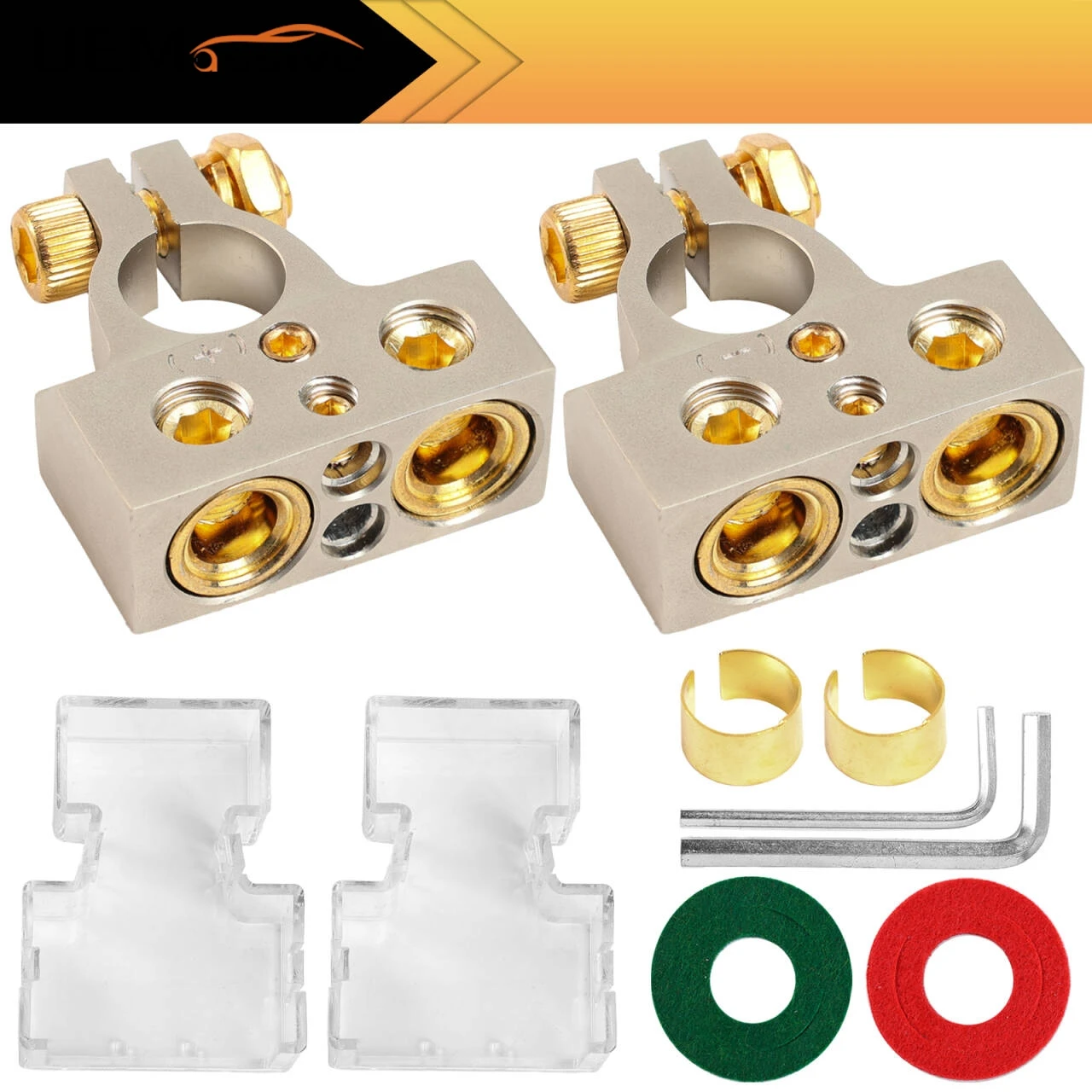 포지티브 네거티브 자동차 배터리 단자 커넥터 포스트 클램프, 와셔 심 클리어 커버, 특수 도구, 2x 2, 4, 8/10 AWG 게이지