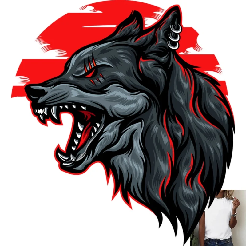 Cool Dark Wolf Head Heat Transfer White Ink Iron - on Sticker, Street - style Versatile T - shirt & Clothing Decoration, Trendy