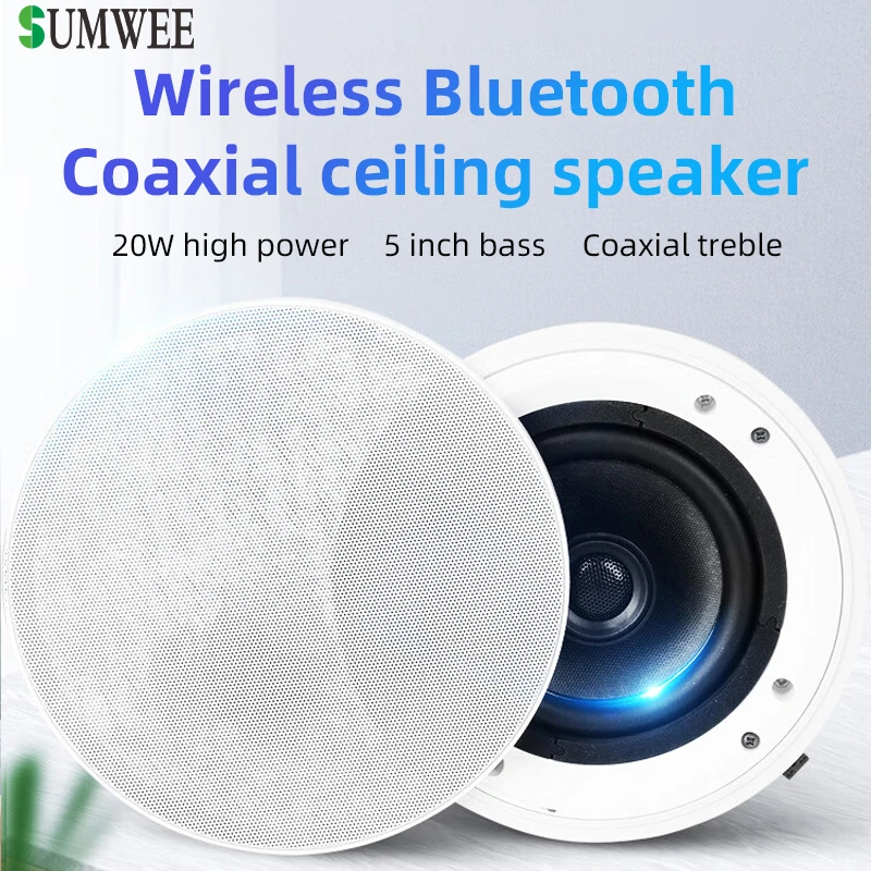 SUMWEE 5 Inch Ceiling Bluetooth Speaker Kit Water Resistant Marine Speakers For Bathroom Kitchen Home audio music system Outdoor