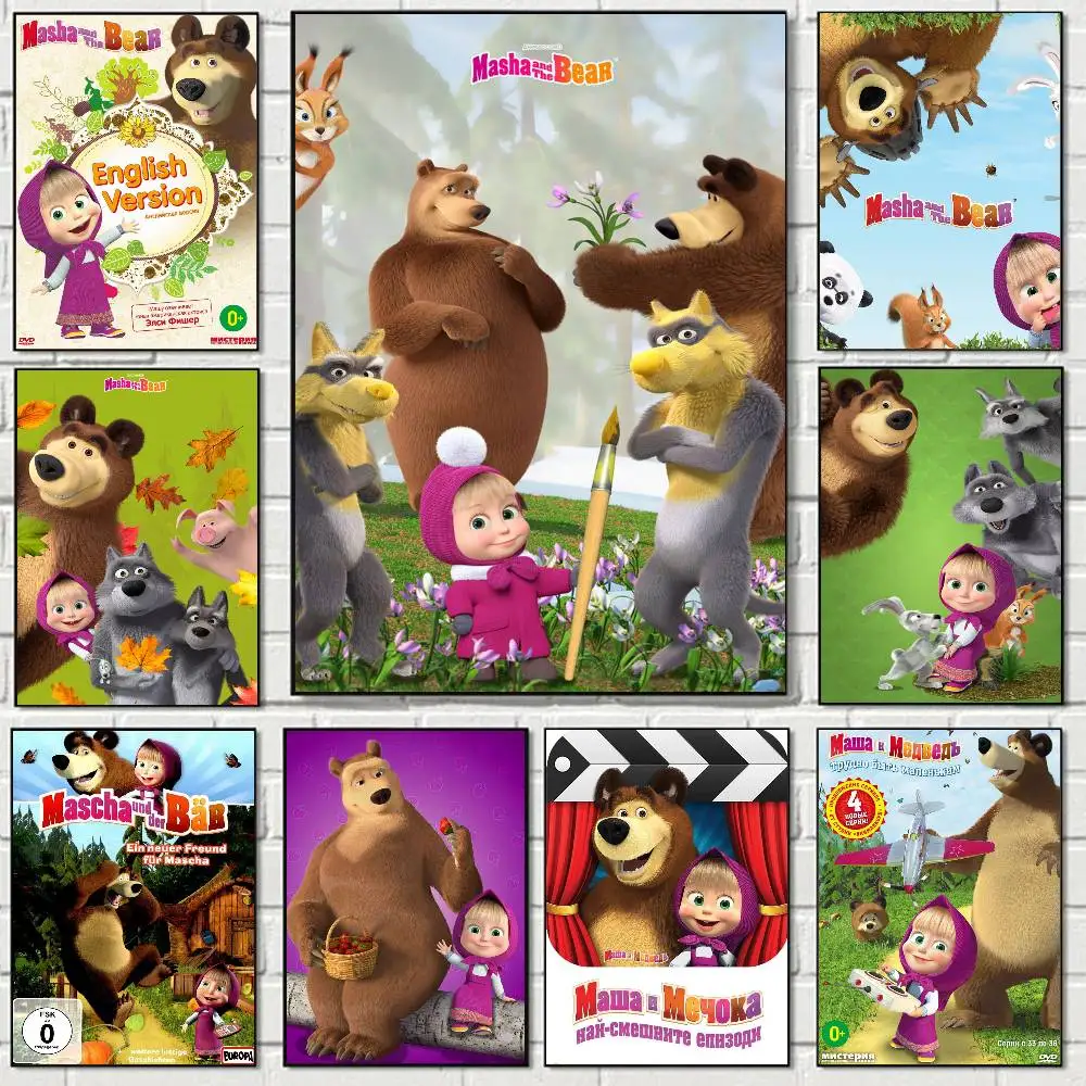 أنيمي-ماشا والدببة ملصق طباعة A5 A4 A3 A2 جدار ديكور فني لغرفة مكتب هدية لمحبي