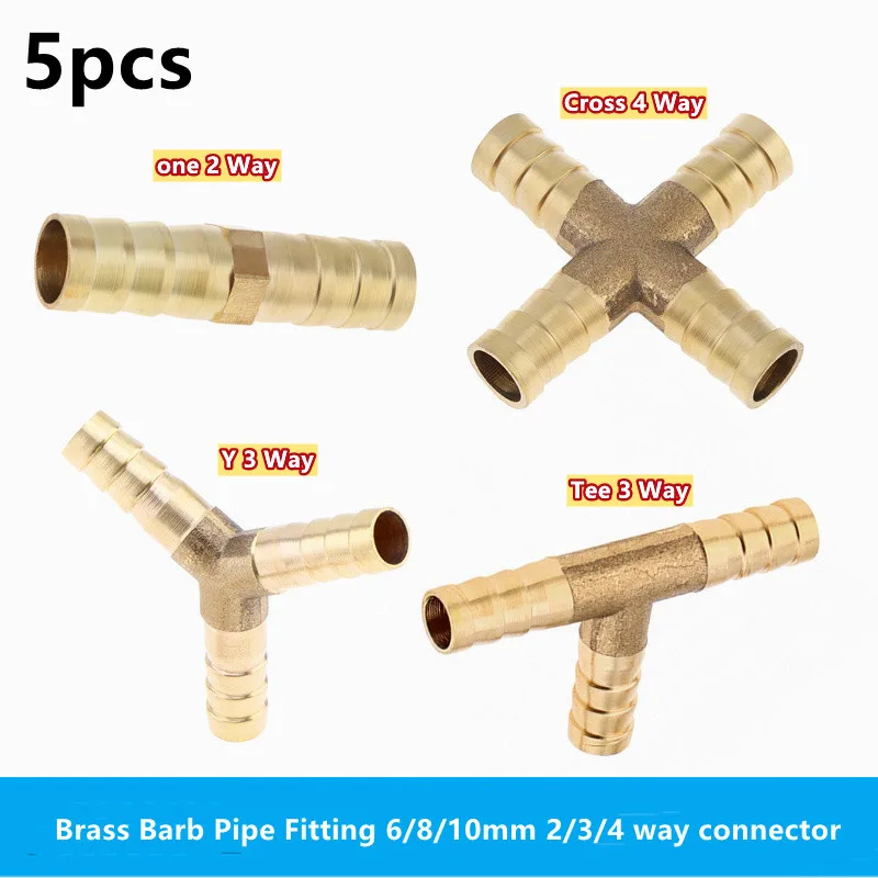 5 uds latón 2 vías tipo U 6mm 8mm 10mm empalmador accesorio de tubería púa de manguera conector de púas de cobre adaptador de acoplador de junta