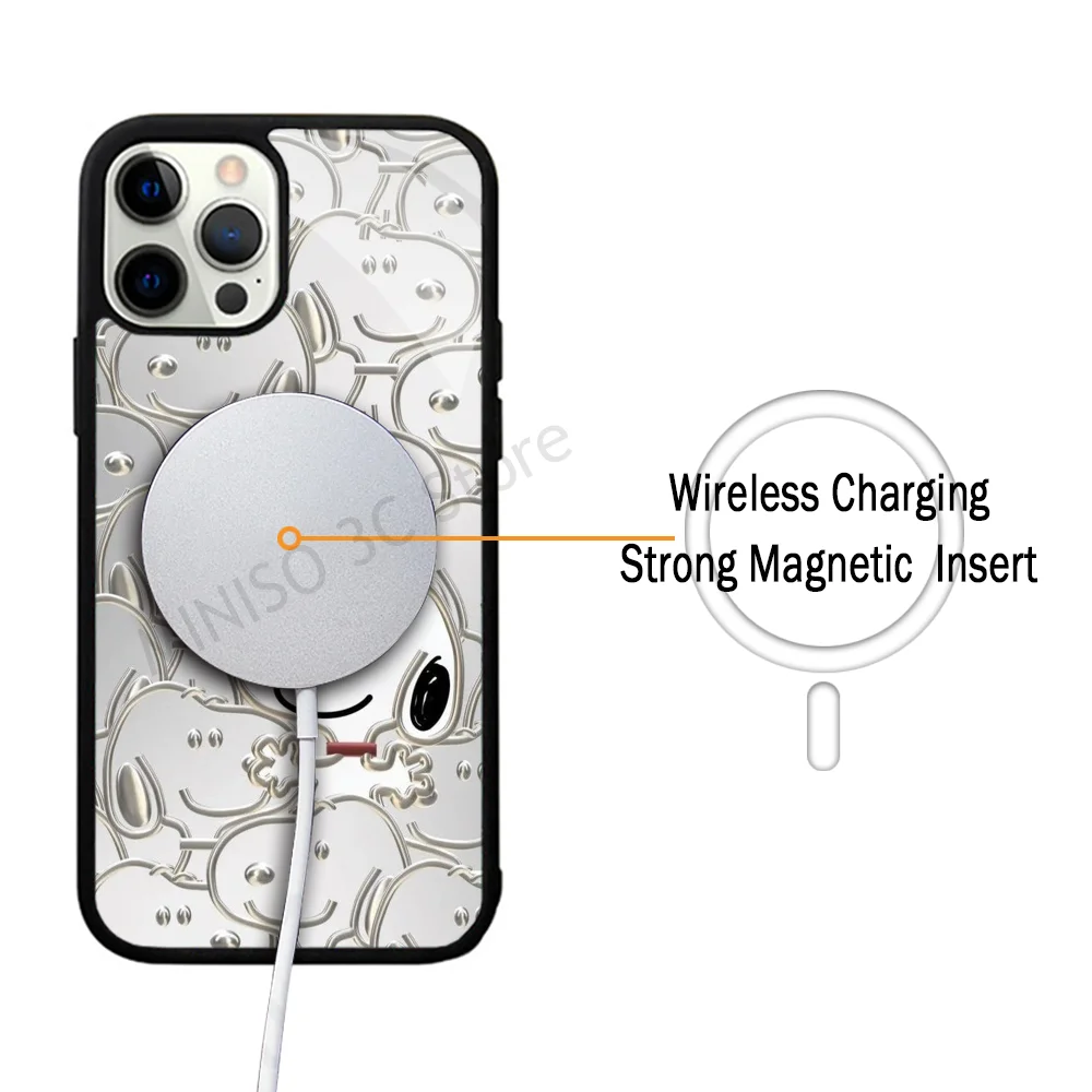 Phone Case Strong Magnetic For IPhone 15 14 13 Pro Max 11 12 Mini S-Snoopys Cute Cartoon For Magsafe