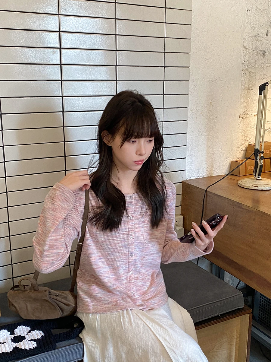 

Вязаный открытый кардиган Milk Rabbit Pl Little Rainbow, разноцветный вязаный открытый кардиган, женский весенне-осенний длинный топ све, милый полиэстер...