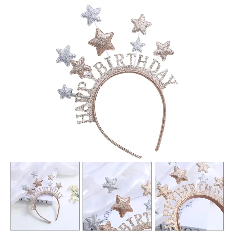 Champagne Color HAPPY-BIRTHDAY Star Hair Hoop Festival Headband for Teenagers Adult Party Performances Hair Supplies R7RF