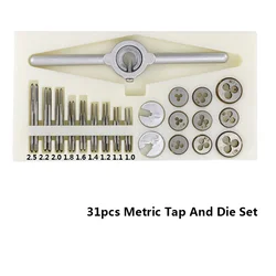 31 stücke Metrischen Tap Und Sterben Set M 1,0 M 1,1 M 1,2 M 1,4 M 1,6 M 1,8 M 2,0 M 2,2 M 2,5 Hand Tippen Bohrer Schraube Tap HSS Gewinde Sterben