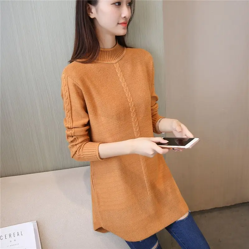 2024 Ladies New Sweater Half Height Collar Thick Oversized Loose Knitting Bottoming Shirt Women Clothing Fashion Mid Length Top