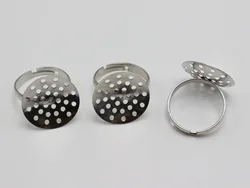 50pcs Silver Plated Adjustable Ring Blanks 16mm - Mesh Base for DIY Jewelry Making, Craft Decor, Pendant Settings
