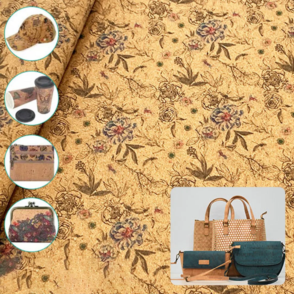 Chzimade A4 Floral Cork Fabric for Synthetic Cork Leather Fabric DIY Clothing Handbag Flower Sewing Decorative Accessories