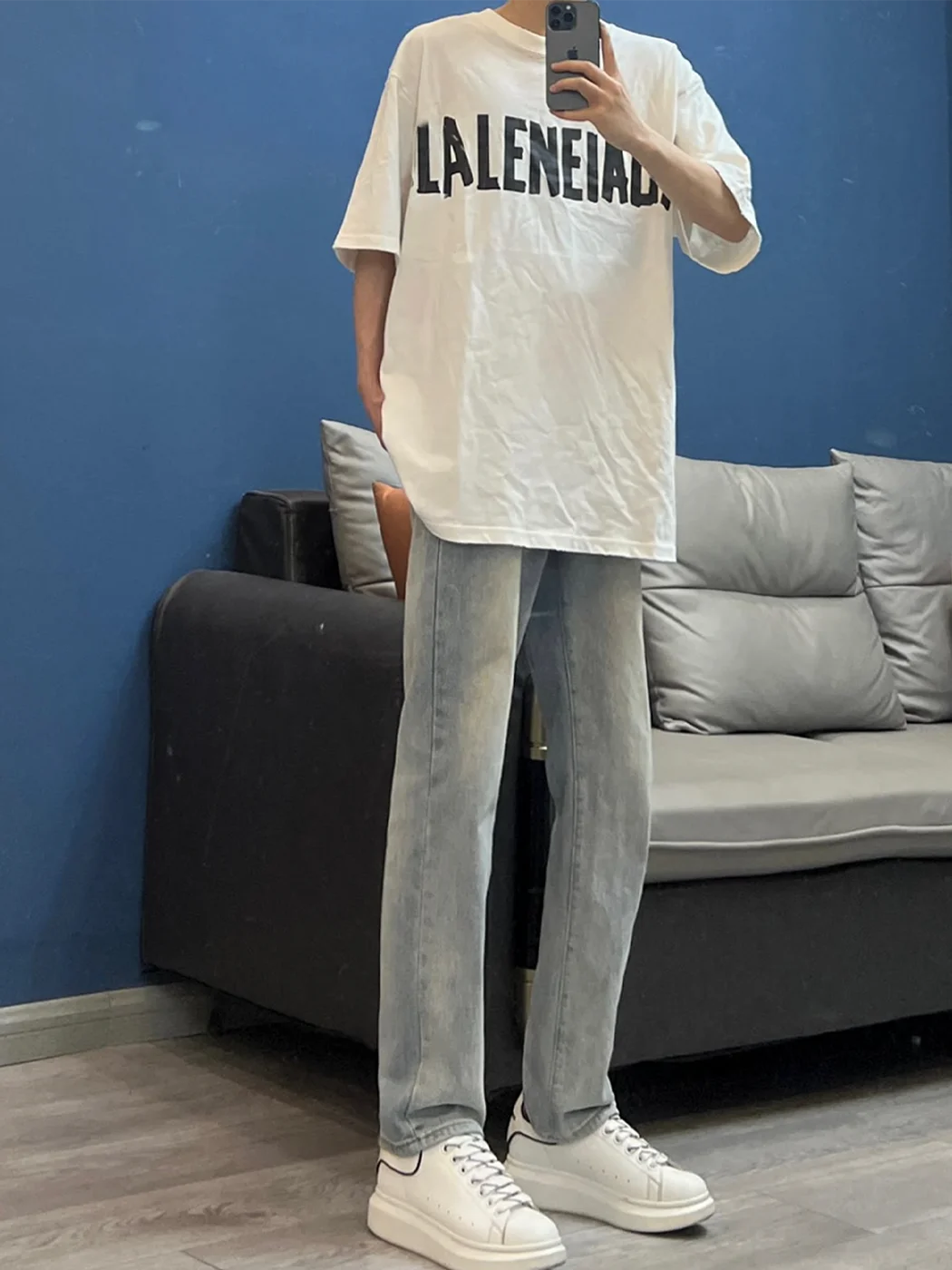

Retro American Blue Jeans Men's High Street Trendy Loose Straight Leg Waed Long Pants Wear Resistant Casual Straight Fit
