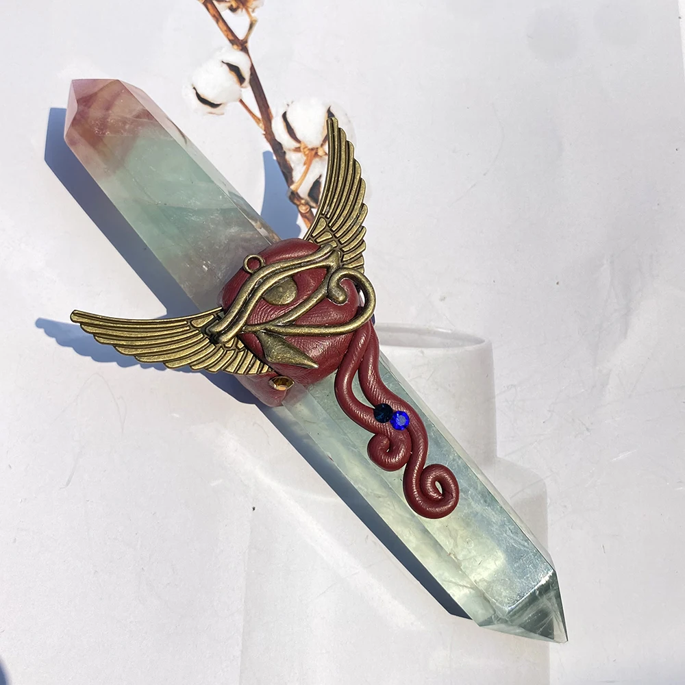 Double Terminated Natural Fluorite Crystal Point Magic Wand Healing Ornament For Home Decoration