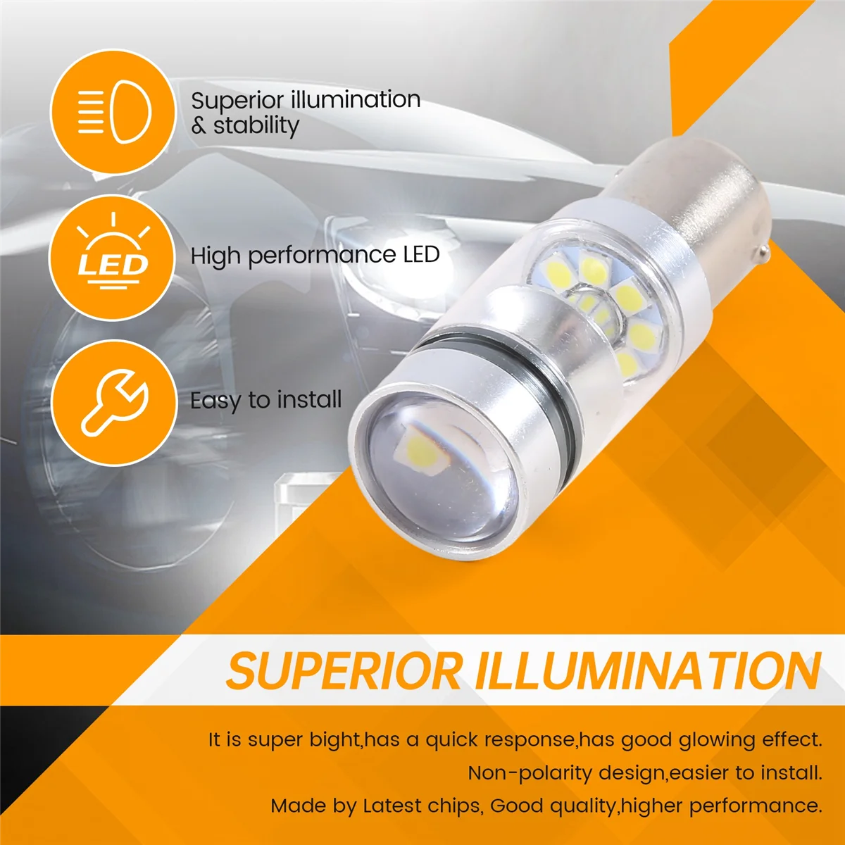 CMCN Super Bright 100W 2000Lm 1156 Led Reverse Vehicle Head Light Driving Light Ma