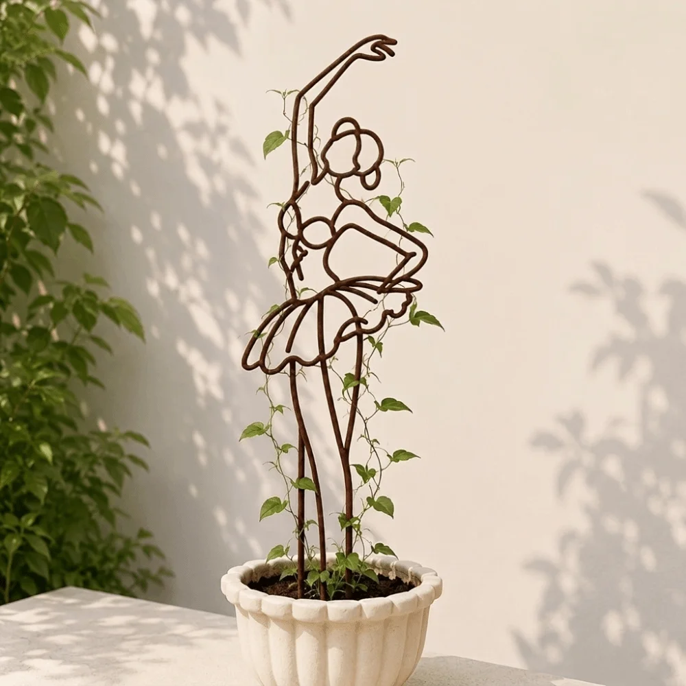 Iron Character Silhouette Plant Stand Hollow Out Strong Load Bearing Plant Fixed Frame Weather Resistance Plant Climbing Trellis