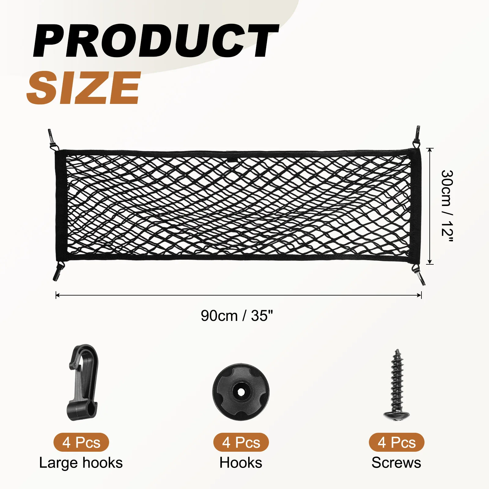 1Set Car Truck Cargo Nets Adjustable Elastic Nets Universal Stretchable Nets Car Interior Mesh Network Pocket with 8 Hooks Black