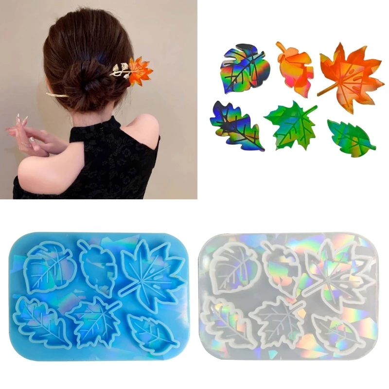 Clear Silicone Mold Maple Leaf Hairpins Resin Mold DIY Jewelry Tools 6-cavity Leaf Hair Clip Molds Y08E