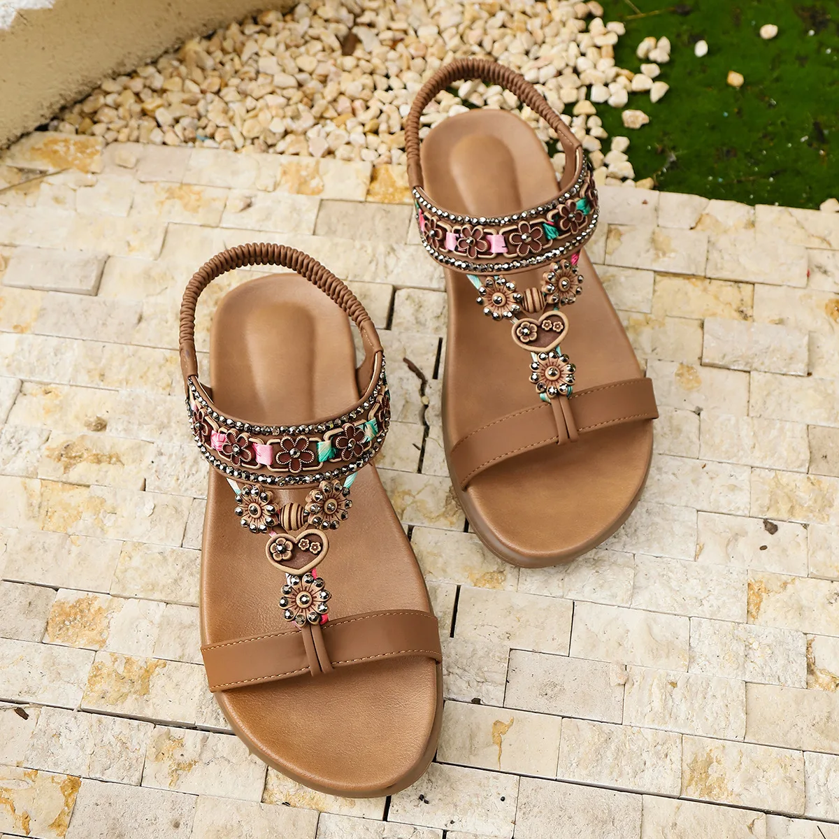 Gladiator Color Platform Sandals Large Size 35-42 Women Shoes 2025 New Bohemia Casual Hemp Beach Shoes Women Slippers Flip Flops