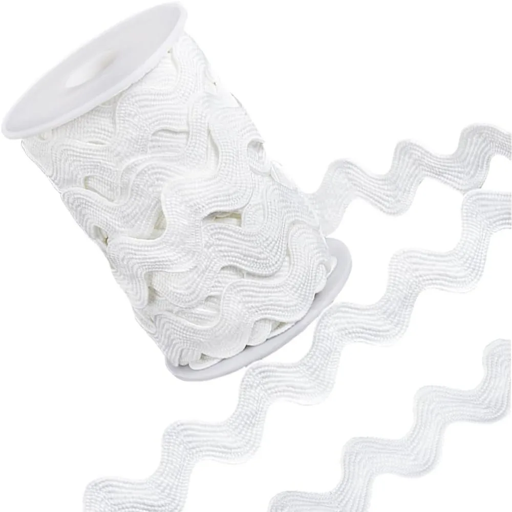 1 Roll 5/8inch(15mm) White RIC Rac Trim Ribbon 10 Yards Rick Rack Wave Sewing Bending Fringe Trim Woven Fabric for Sewing Flower