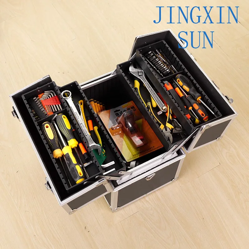 Three-layer folding hardware toolbox Multifunctional portable large maintenance tool box Storage box