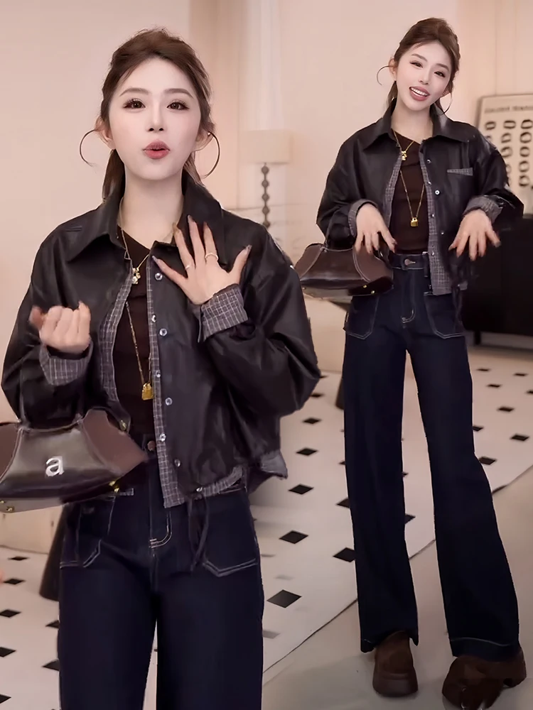 Sli ユニークなデザインのレザー Jaet 女性のファッショナブルなアウターウェア秋の新着若々しいカーディガントップ品質素材