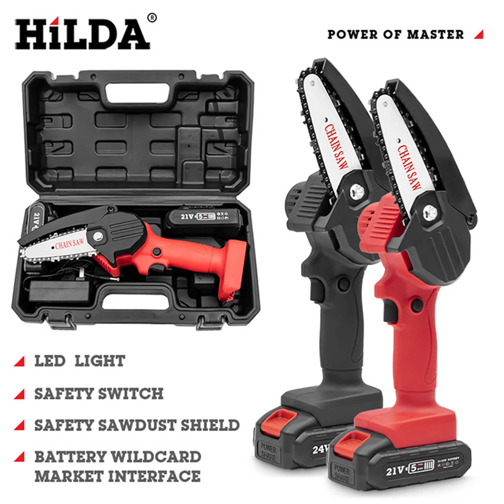 

HiLDA Rechargeable Cordless Mini Electric Chain Saw Woodworking Saw One Handed Electric Saw Garden Logging Saw Chain Saw