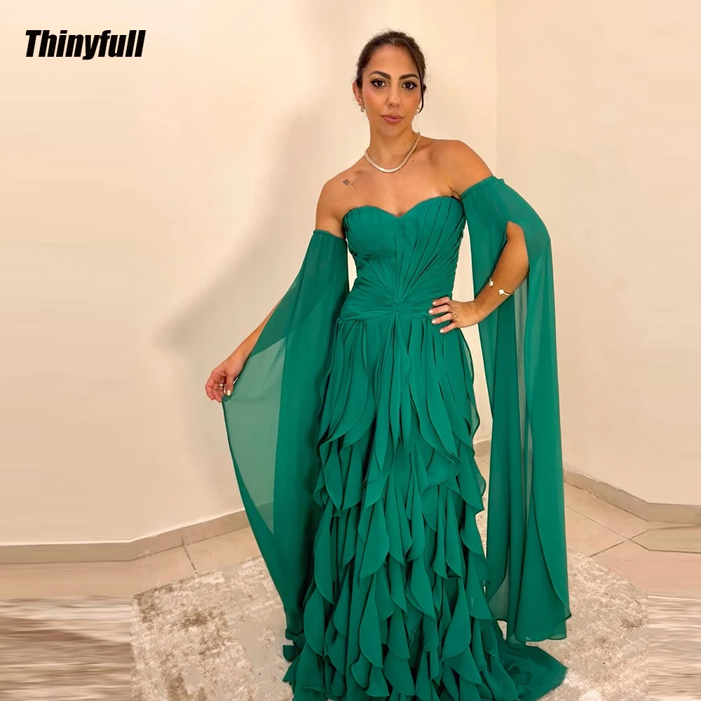 Thinyfull A-line Chiffon Prom Dresses 2026 Sweetheart Sleeveless Ruffles Long Evening Dress Party Gown Robe De Soirée Customized