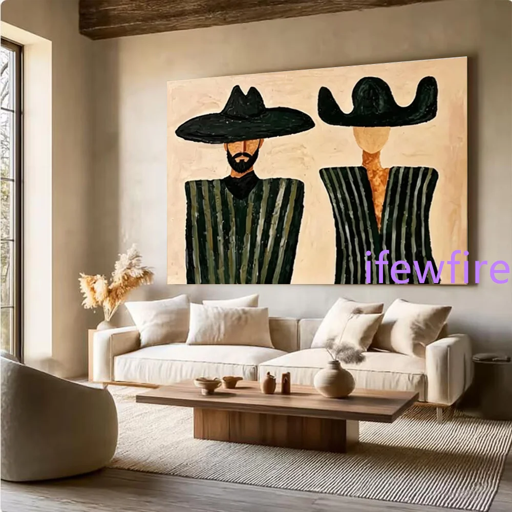 100% Handmade Abstract Oil Painting on Canvas Mural Southern French Fashion Figures Wall Art Picture for Living Room Decor Image