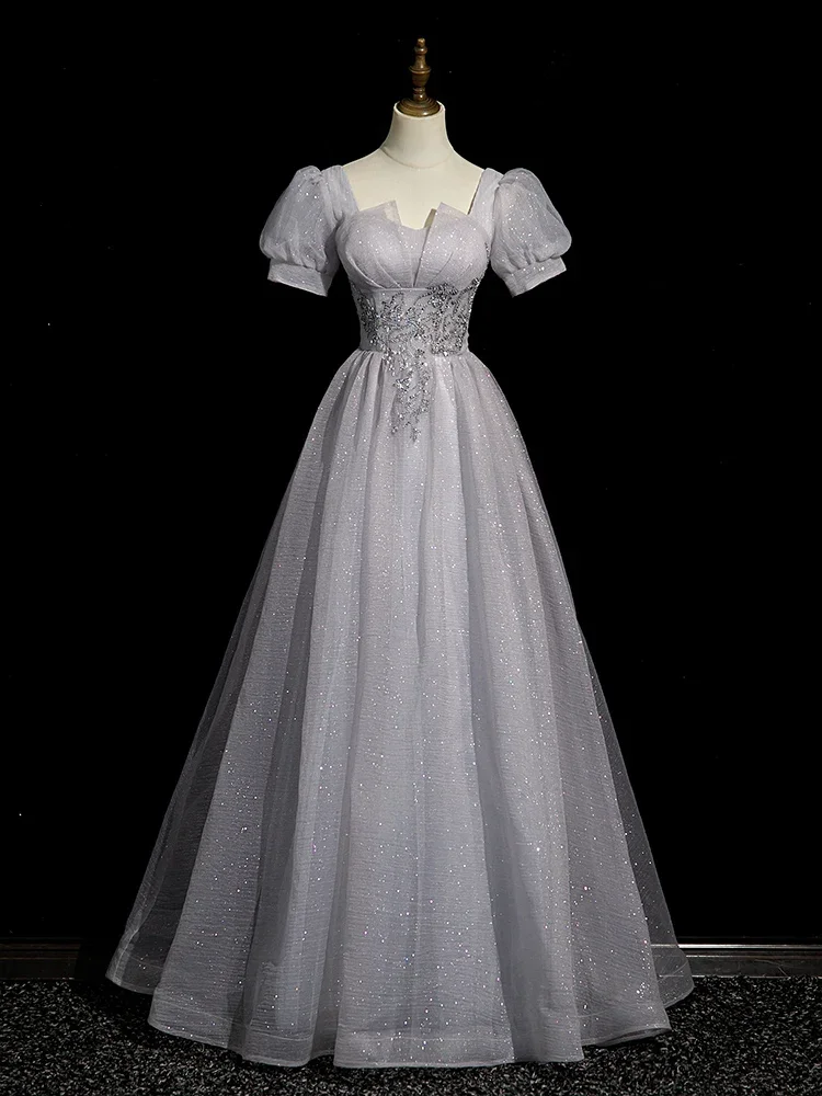 Vestido de noche de gama alta para mujer, vestido de fiesta de graduación, luz de lujo, nicho francés, Coro de gama alta, actuación gris