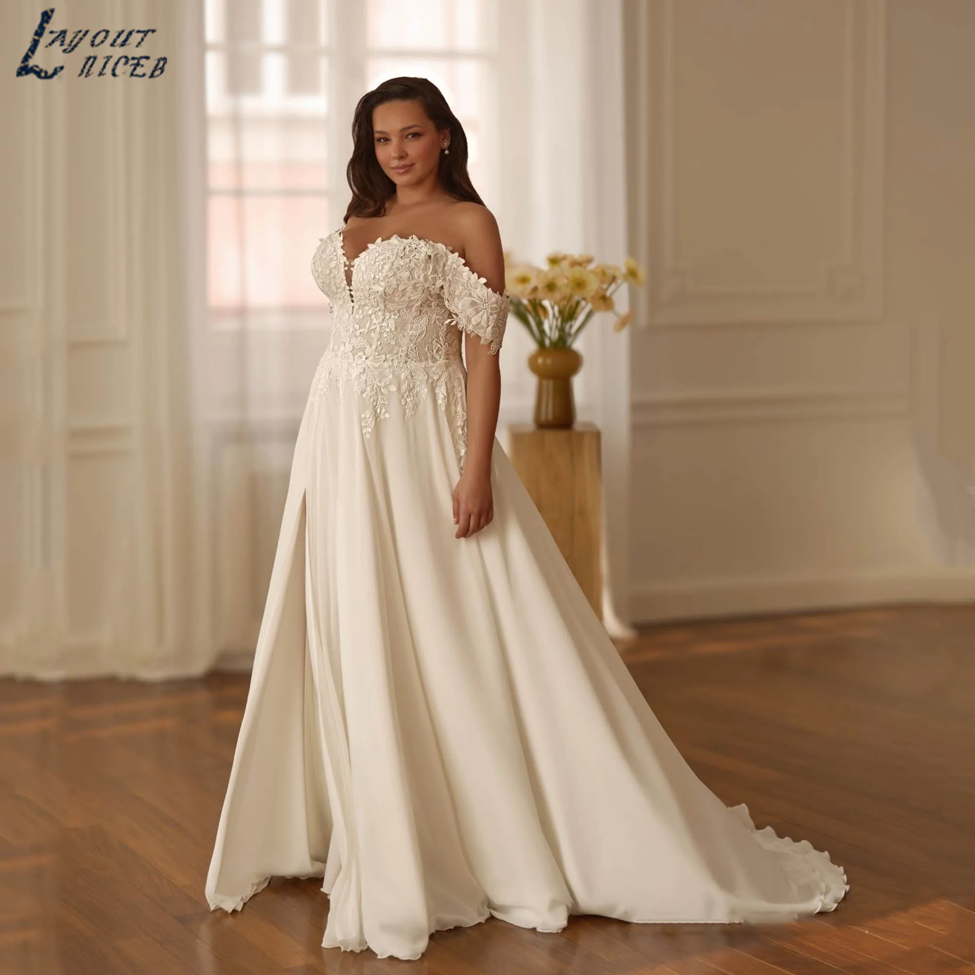 Romantic Chiffon Bride Dress Off Shoulder Appliques Wedding Gowns 2025 Sweetheart Backless Plus Size vestido de novia Customized