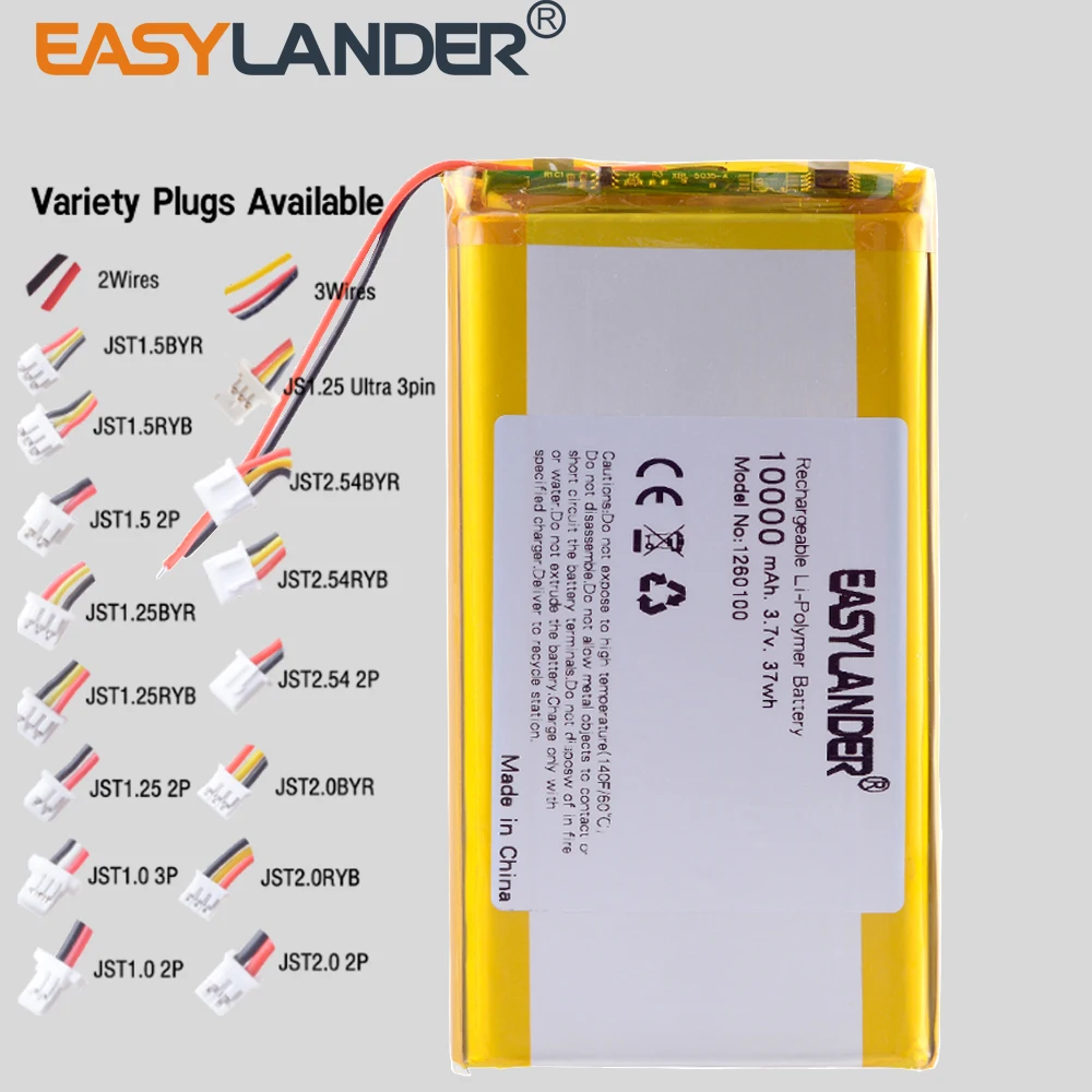 

connector 3.7V 10000mAh 1260100 Polymer Lithium Ion / Li-ion Battery For TOY POWER BANK GPS Tablet pc 1262100 126099