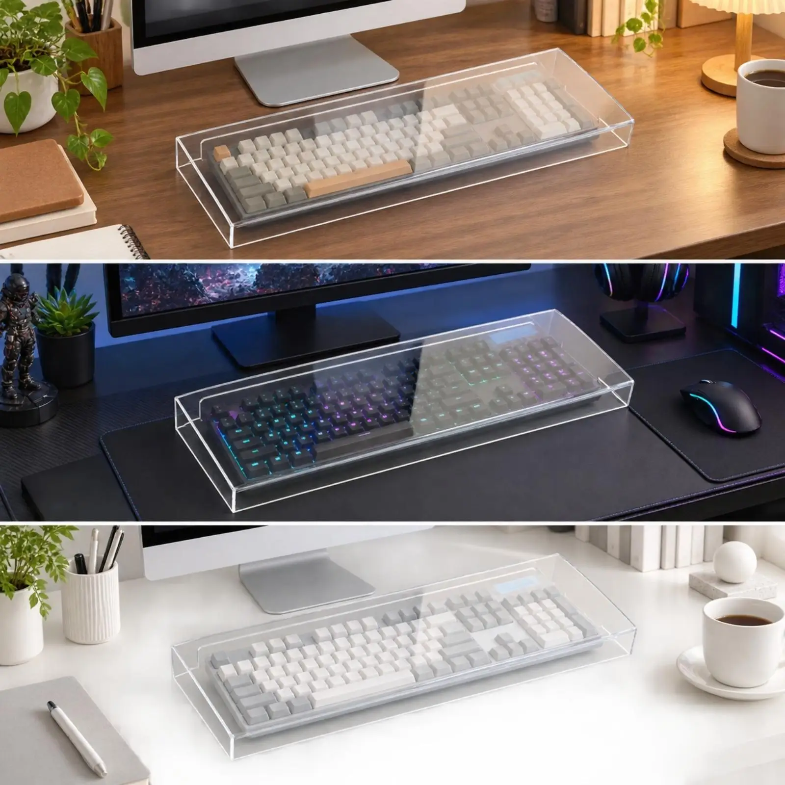 Acrylic Keyboard Dust Cover Transparent Full Size Mechanical Keyboard Protector for Gaming Desk Setup