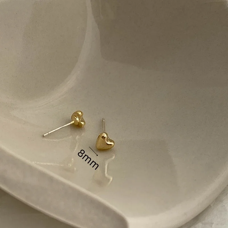 Small Gold Color CCB Smooth Heart Stud Earrings for Female Punk Temperament New Simple Trend Jewelry Wholesale Girl Gift