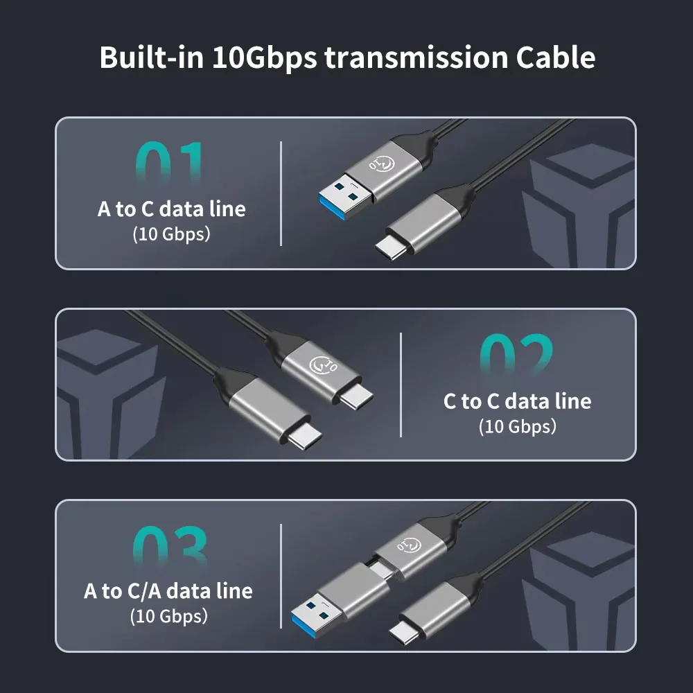 Custodia per disco rigido a doppio protocollo Yottamaster da 4 TB M2 SSD Custodia per unità a stato solido esterna NVME PCIE e SATA AHCI da 5GV10Gbps
