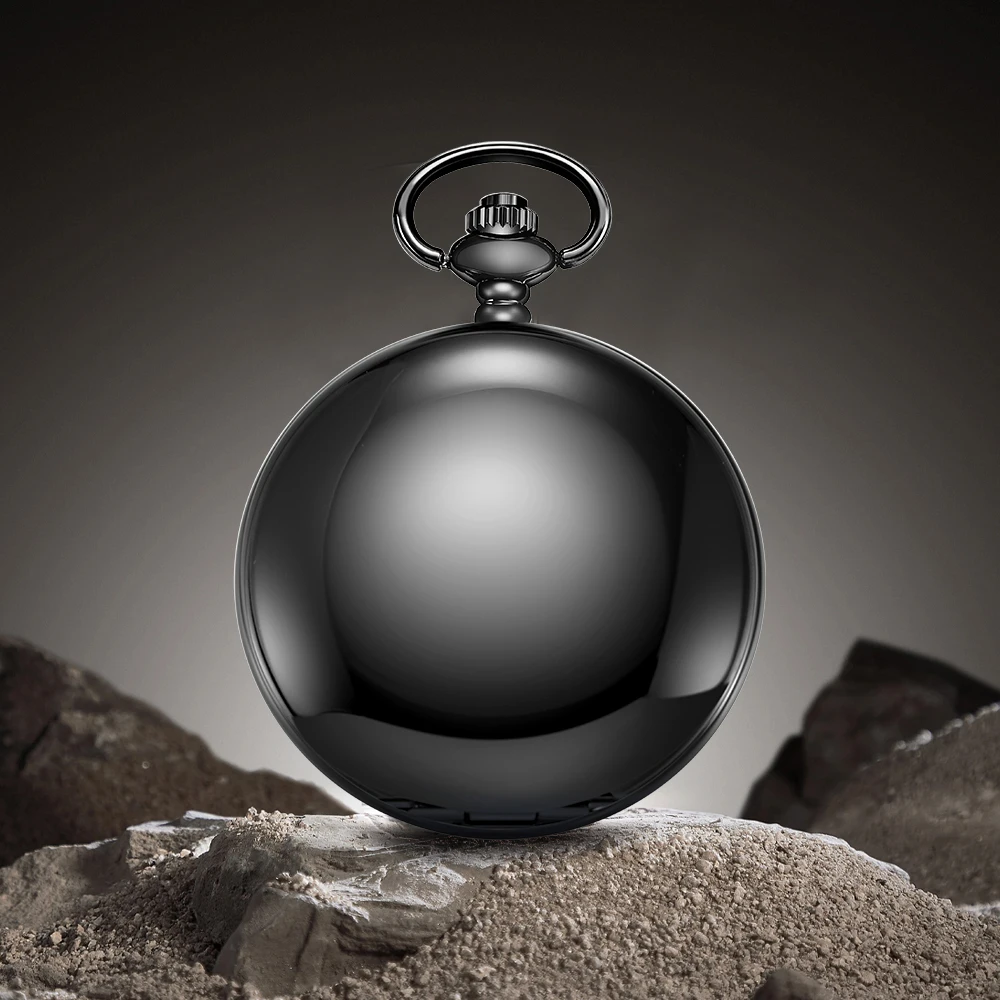 1pc Black Gold Mechanical Pocket Watch with Dial Blue Gold Rich Colors Give a Black Pendant Necklace Suitable for Men and Women