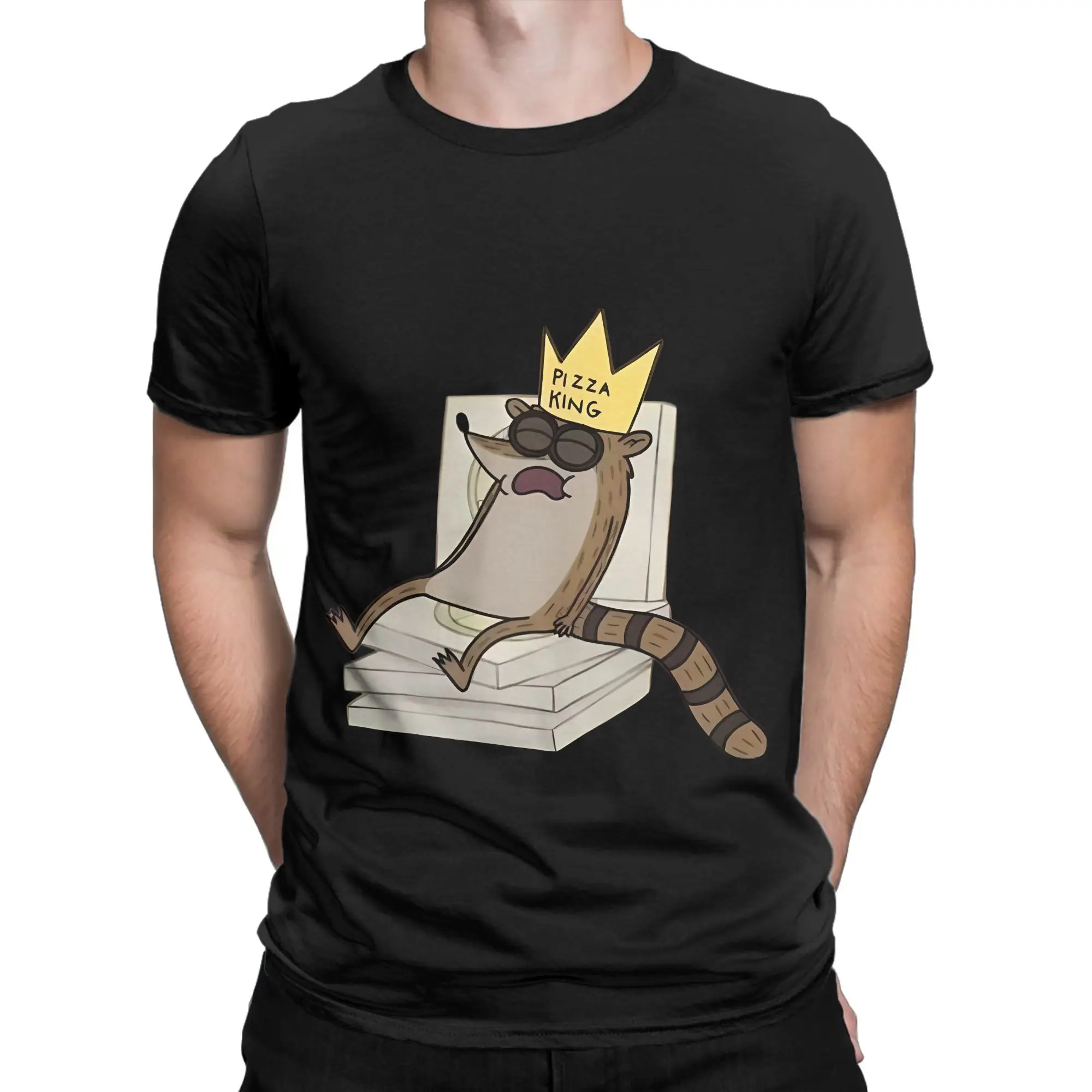rRegular Show Rigby black poster Novelty 100% Cotton T-Shirt rRegular Show Tees Tops For Men