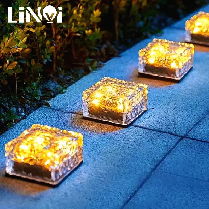 

4/6LED Waterproof Paver Landscape Path Lights Lamp Solar Brick Ice Lights for Garden Decoration Outdoor Christmas Lights