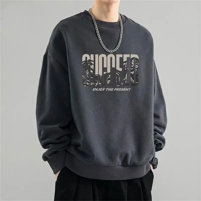 

Youthful Vitality Printed Loose Hoodies Men's Clothing Casual Letter Autumn Winter Fleece Round Neck Basic Korean Sweatshirts