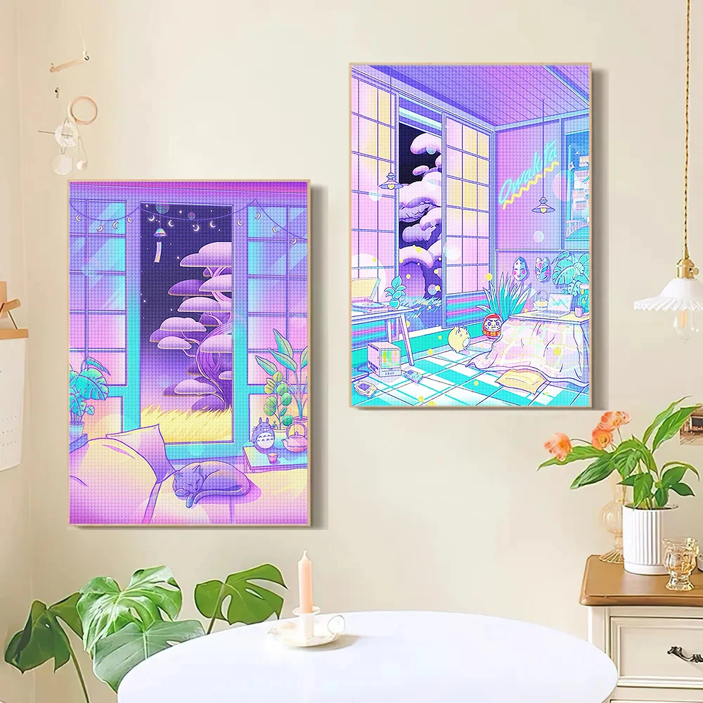 Diy Diamond Painting City Street View Purple Anime Diamond Mosaic Embroidery Cross Stitch Children Kawaii Home Decoration Gift