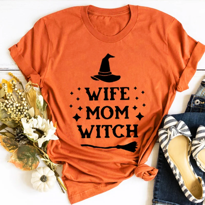 

Wife Mom Witch Shirt Halloween Tshirt Halloween Mom Gift Halloween Gifts Witch Tops Mom T-Shirt Wife Aesthetic Clothes