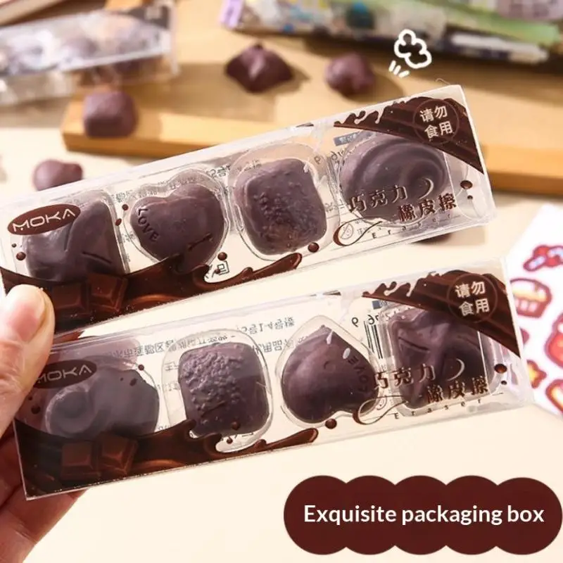 【A】Pack Of 4 Creative Simulated Chocolate Erasers, Kawaii Stationery Item, Perfect Student And Office Supplies, Great Gift Idea