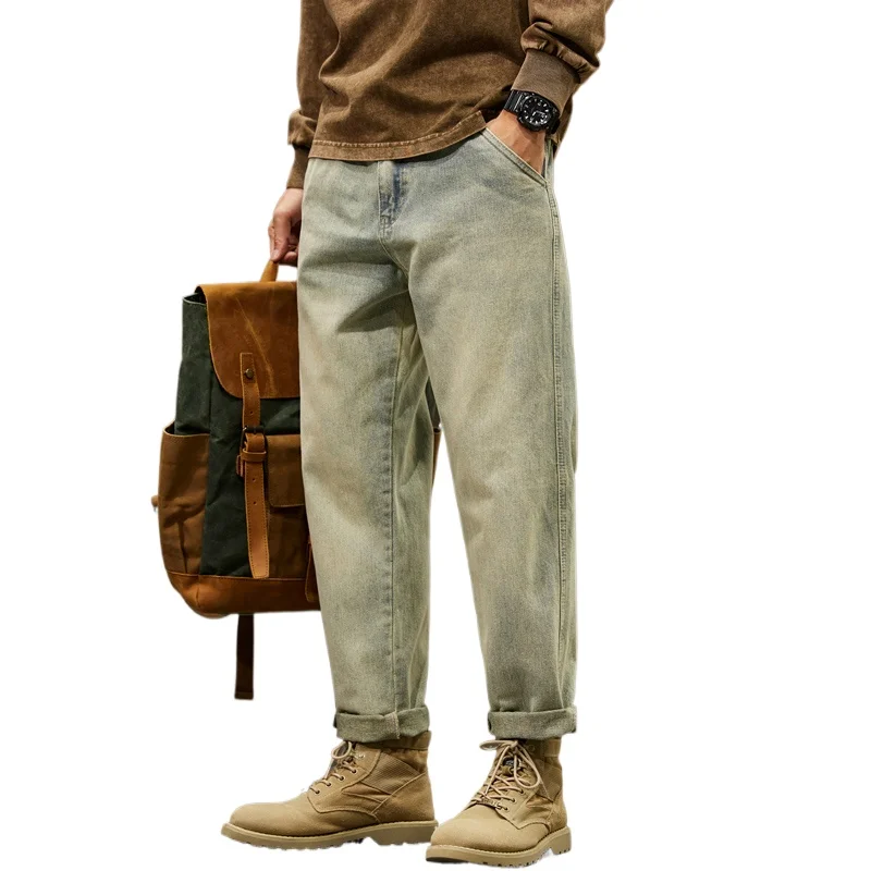 95% Baumwolle Neue Herren-Jeans, Lose Haremshose, Schmal Zulaufende Modehose, Lässige Outdoor-Arbeitshose, Weite Denim-Hose Ansicht 6