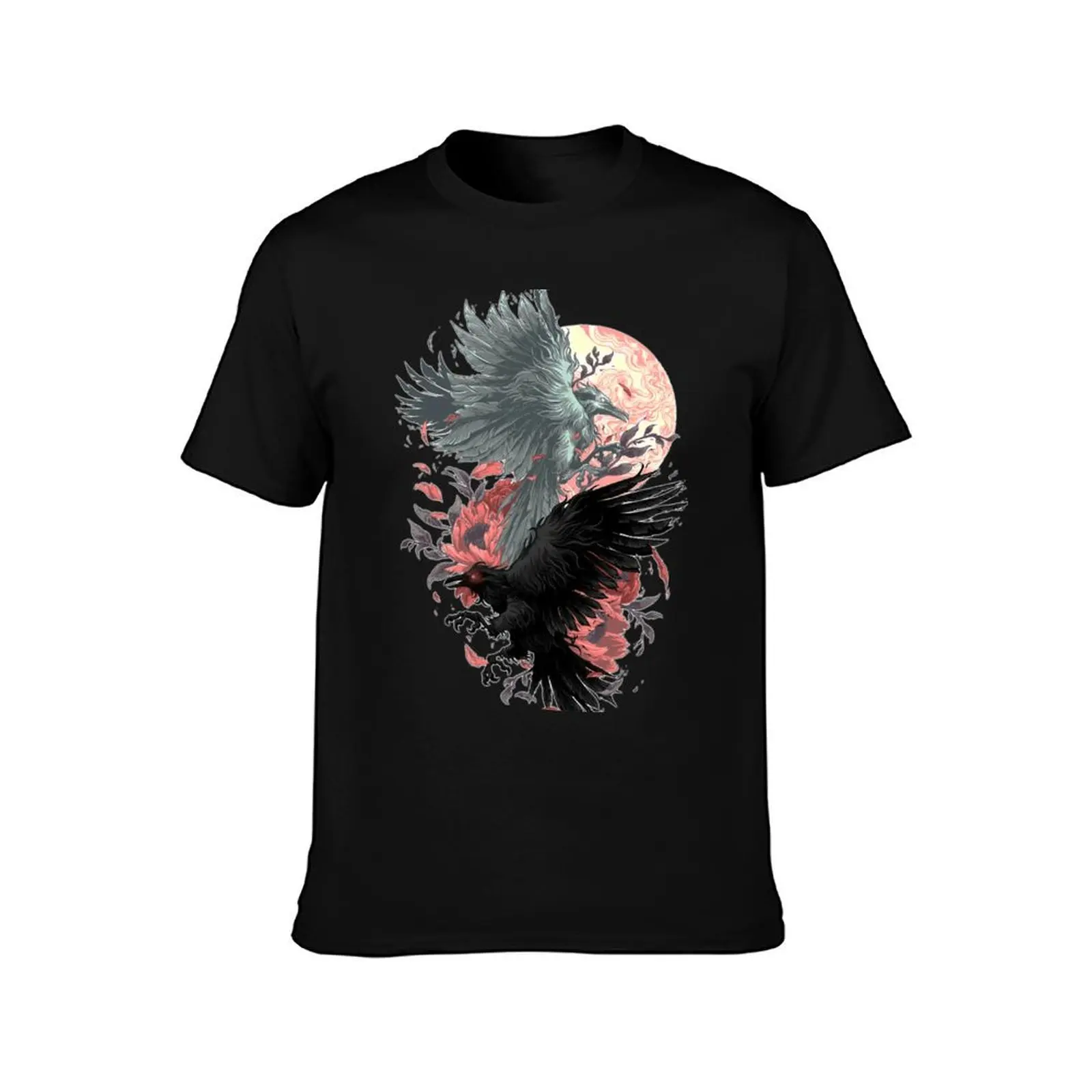 Two crows white and black heading to balanced T-Shirt, Summer Casual Cotton Tee, Oversized Streetwear Tops, Unisex Men Women