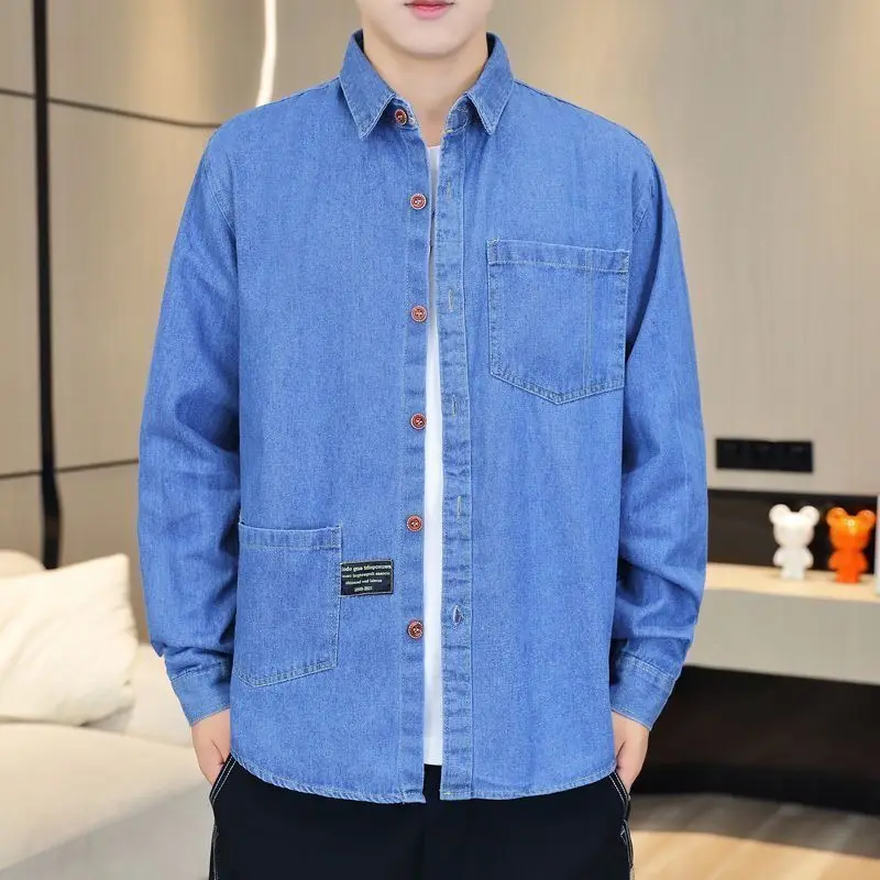 New Denim Long-sleeved Shirt for Spring and Autumn, Men's Casual Shirt, Loose Men's Trendy Denim Jacket