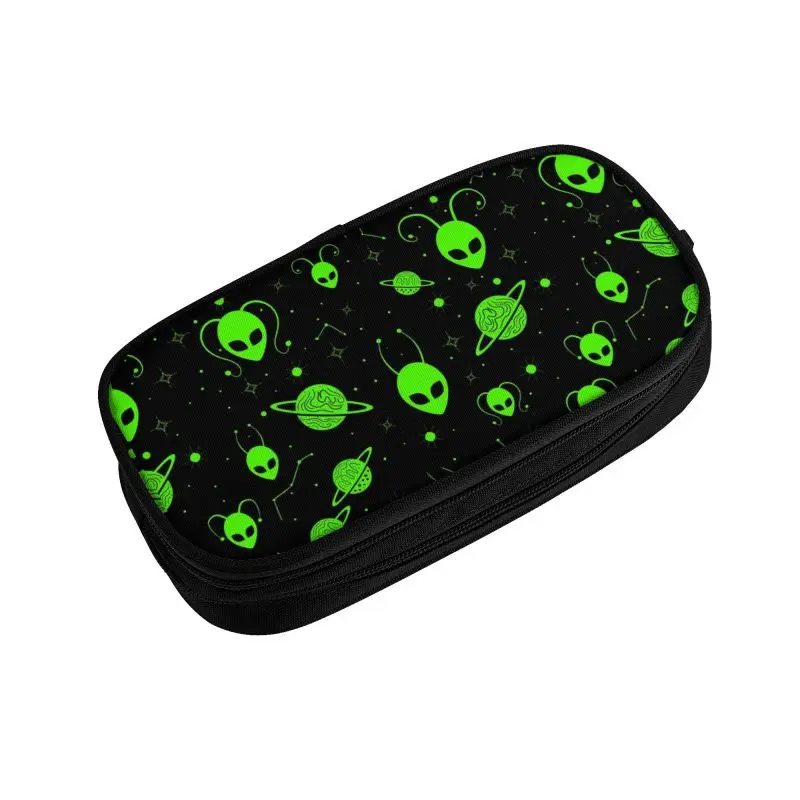 Custom Green Alien Universe Wondrous Cosmos With Planet Stars School Pencil Case Large Capacity Pencil Pouch Students Stationery