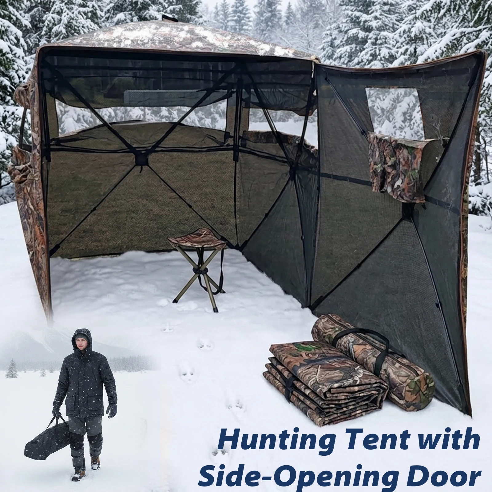 Hunting Tent 360 Camouflage Pop Up Side Window Metal Support 2-3 Person for Turkey Deer Hunting Bird Watching
