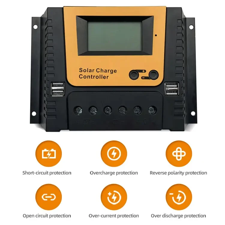 Controlador de cargador Solar adaptable PWM, 12V, 24V, 36V, 48V, 60A, 130W