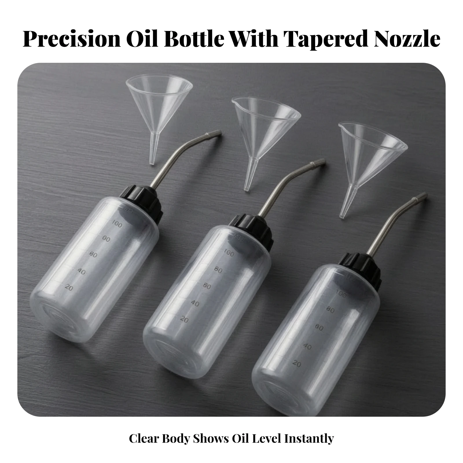 3 Pieces Oil Bottle with Metal Spout Long Angled Precision Oiler with Curved Spout Lubricant Dispenser with Funnel Graduated