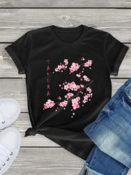 Sakura Cherry Blossom Print T-shirt, Casual Crew Neck Short Sleeve T-shirt, Women's Clothing