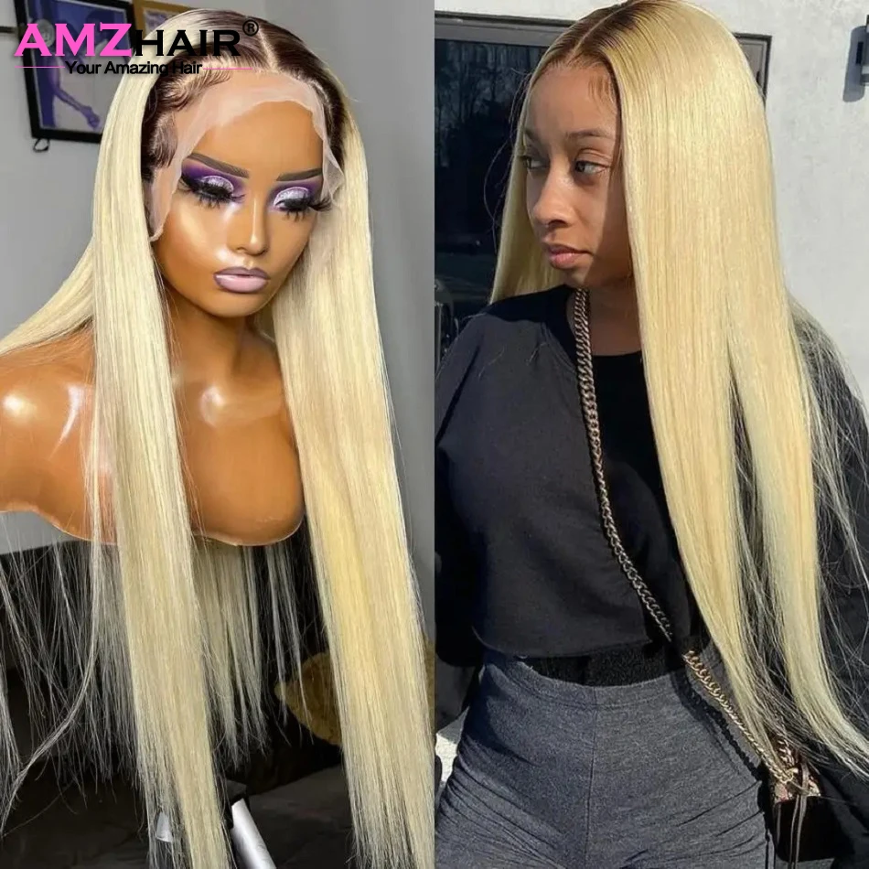 Bone Straight Honey Blonde 1B613 Full Lace Human Hair Wig For Women Dark Root Blonde Colored 1B27 Lace Cheap Wig On Cleansale