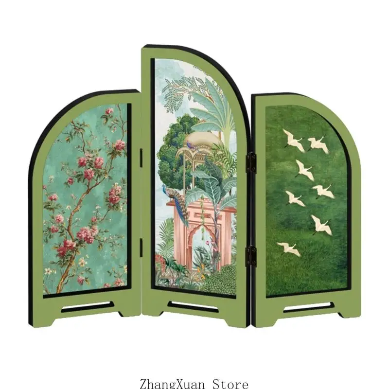 Retro Mini Folding Screen 3 Panel Divider Feng Shui Ornament Oriental Gift 3XUF – Detail 5
