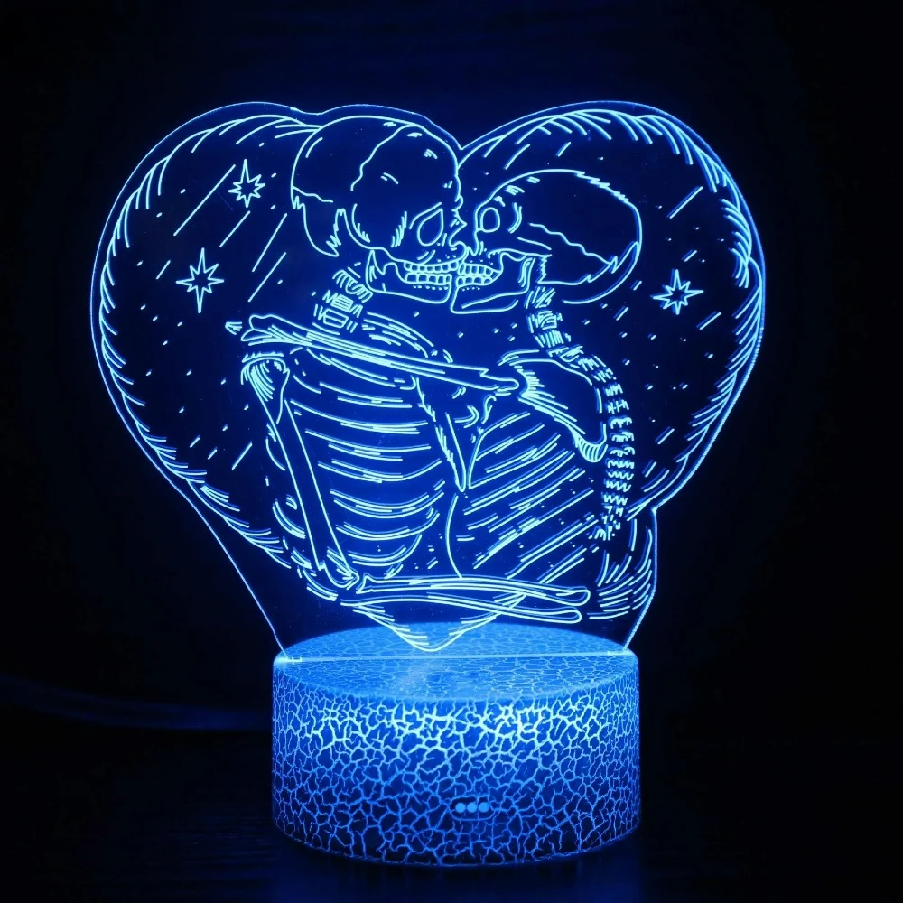 Nighdn Heart Couple Skull LED Night Light for Home Room Decor 7 Color Changing Nightlight USB Table Bedside Lamp Halloween Gift